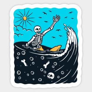 Surfing Skeleton Lost at Sea Sticker